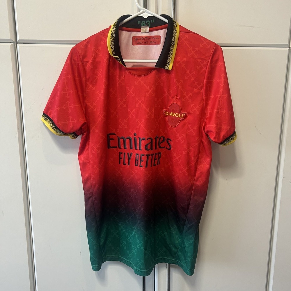 Off-White x Puma 2020 AC Milan Diavoli Soccer Jersey Red Green Fade Number 7 M
